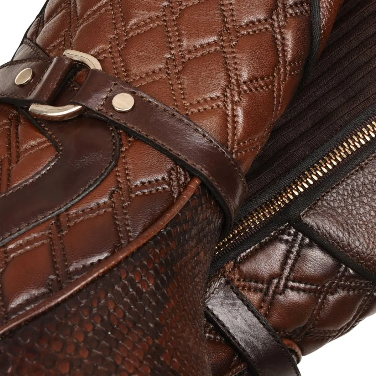 Cuadra Women's Tall Boot in Genuine Python Leather Brown