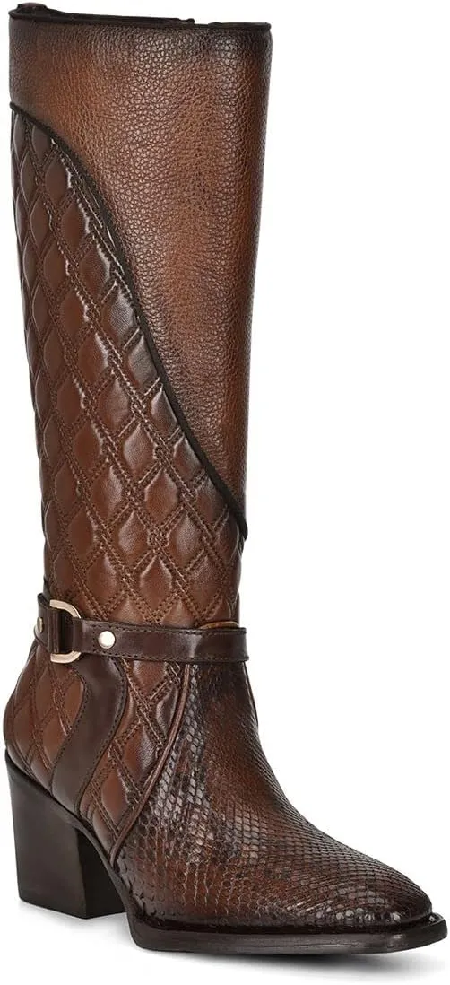 Cuadra Women's Tall Boot in Genuine Python Leather Brown