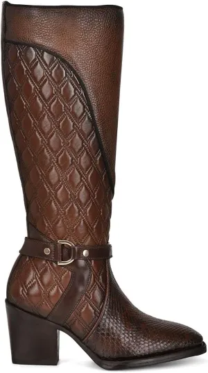 Cuadra Women's Tall Boot in Genuine Python Leather Brown