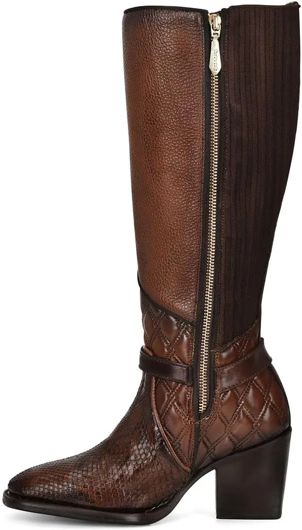 Cuadra Women's Tall Boot in Genuine Python Leather Brown