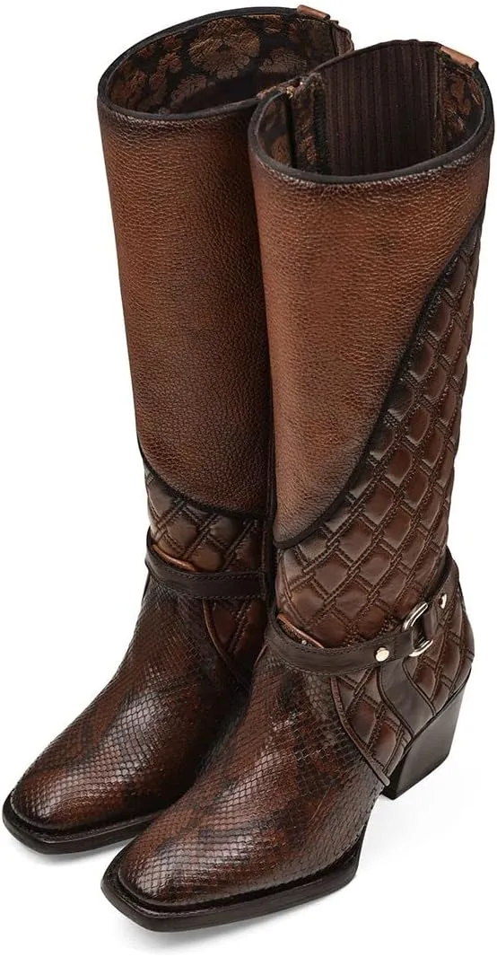 Cuadra Women's Tall Boot in Genuine Python Leather Brown