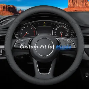Custom-Fit for Mazda Steering Wheel Cover, Premium Leather Car Steering Wheel Cover with Logo, Non-Slip, Breathable, for Mazda Accessories (B-Style,for Mazda)