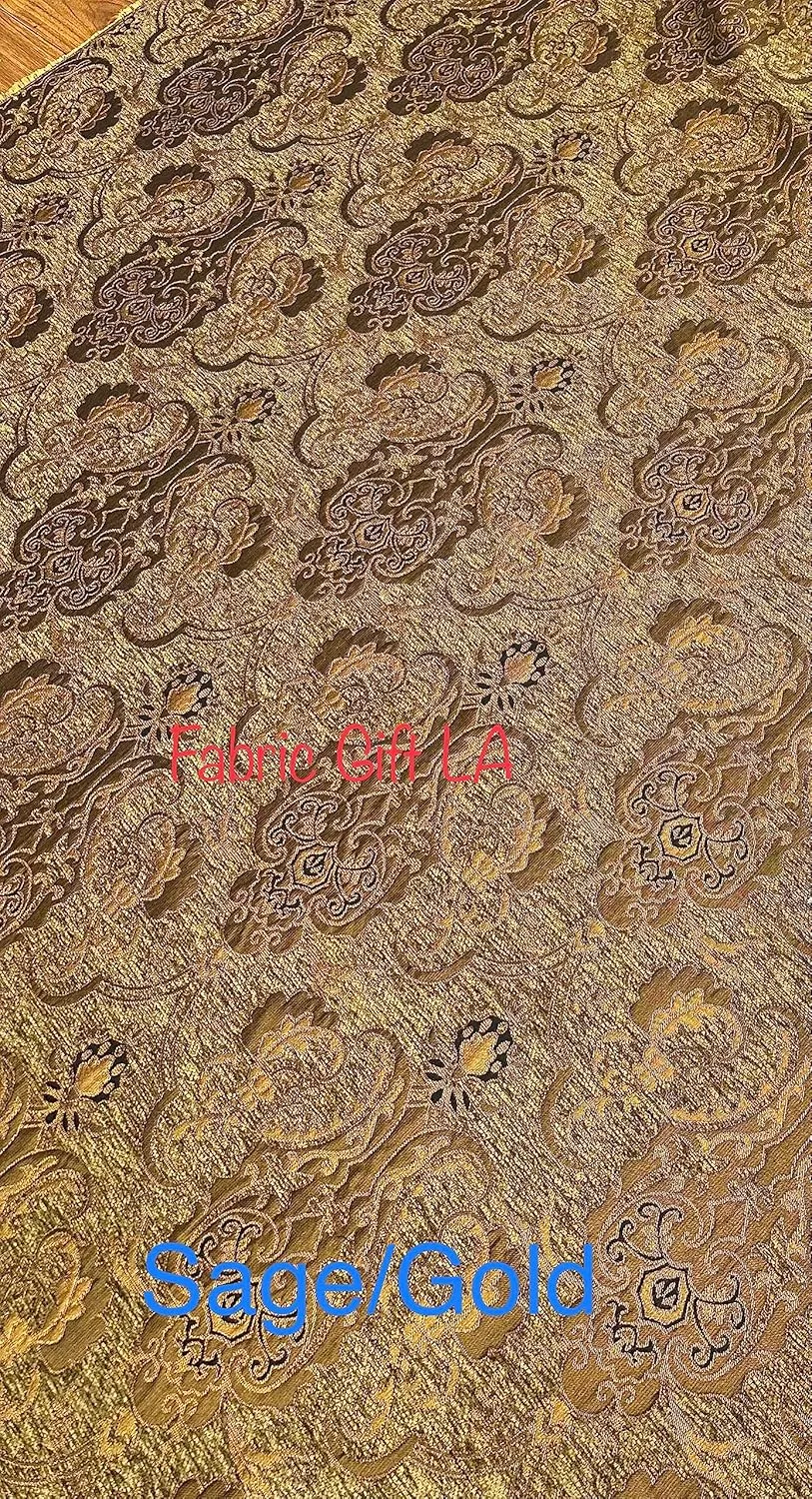 Damask, Chenille,Upholstery,Drapery Fabric, Sold by The Yard 58" Wide (Sage/Gold)