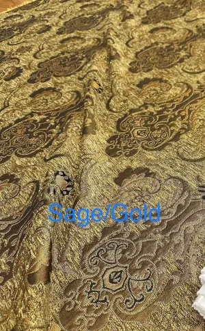 Damask, Chenille,Upholstery,Drapery Fabric, Sold by The Yard 58" Wide (Sage/Gold)