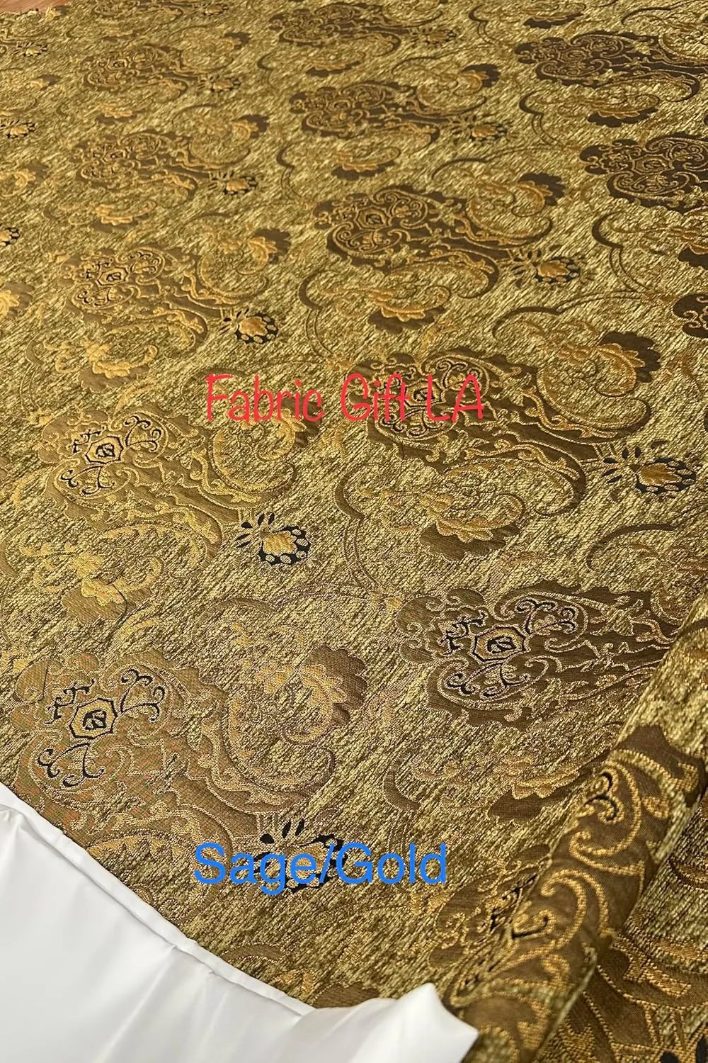 Damask, Chenille,Upholstery,Drapery Fabric, Sold by The Yard 58" Wide (Sage/Gold)