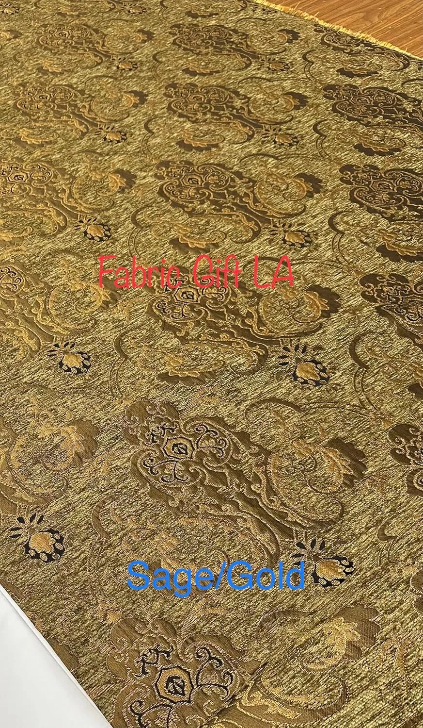 Damask, Chenille,Upholstery,Drapery Fabric, Sold by The Yard 58" Wide (Sage/Gold)