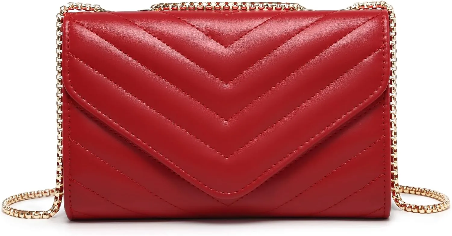 Dasein Women Small Quilted Crossbody Bags Stylish Designer Evening Bag Clutch Purses and Handbags with Chain Shoulder Strap