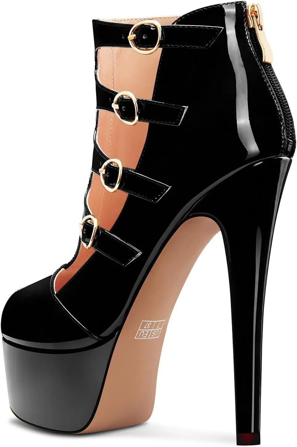 DearOnly Womens Platform Stiletto High Heel Peep Open Toe Sandals Zipper Buckle Wedding Dress Patent Leather 5.9 Inches Heels