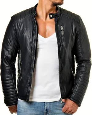 DECIMAL Men's Black Genuine Lambskin Leather Biker Jacket VINTAGE REAL BROWN MOTORCYCLE JACKETS FOR MEN