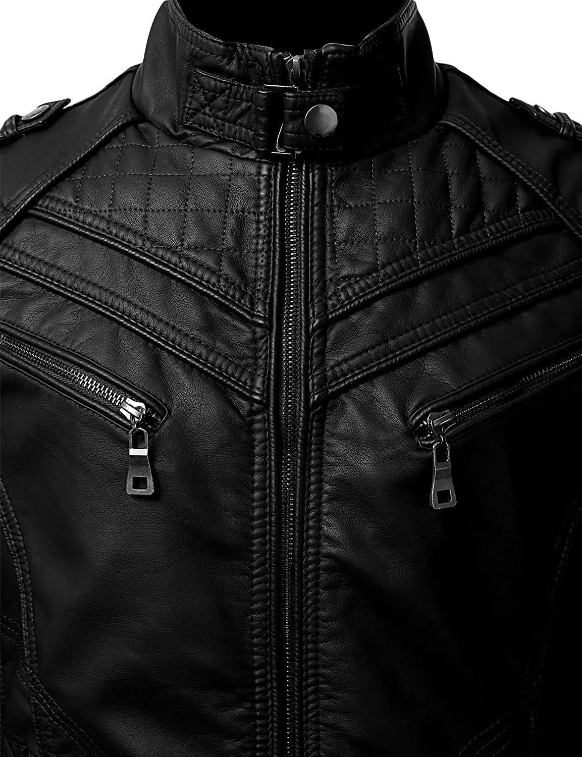 DECIMAL Men's Black Genuine Lambskin Leather Biker Jacket VINTAGE REAL MOTORCYCLE JACKETS FOR MEN