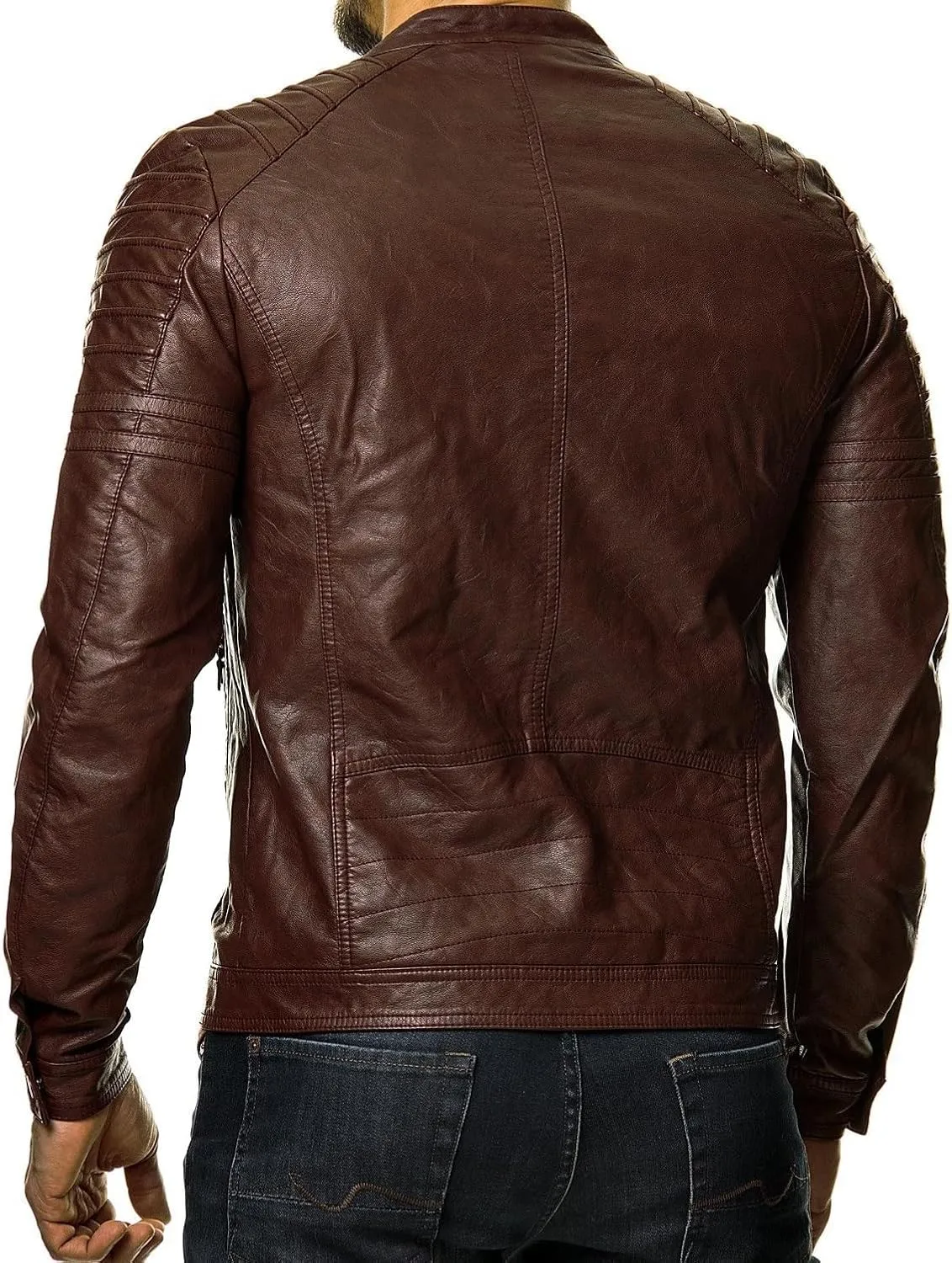 DECIMAL Men's Black REAL Lambskin Leather Biker Jacket VINTAGE GENUINE MOTORCYCLE JACKETS FOR MEN