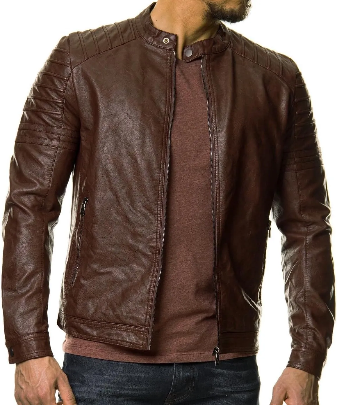 DECIMAL Men's Black REAL Lambskin Leather Biker Jacket VINTAGE GENUINE MOTORCYCLE JACKETS FOR MEN