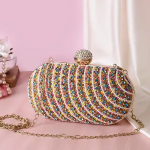 Designer assorted stone embellishment work oval clutch