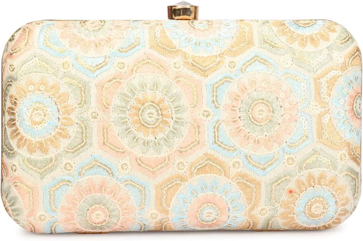 Designer Box Hand Clutch with Zari Embroidery