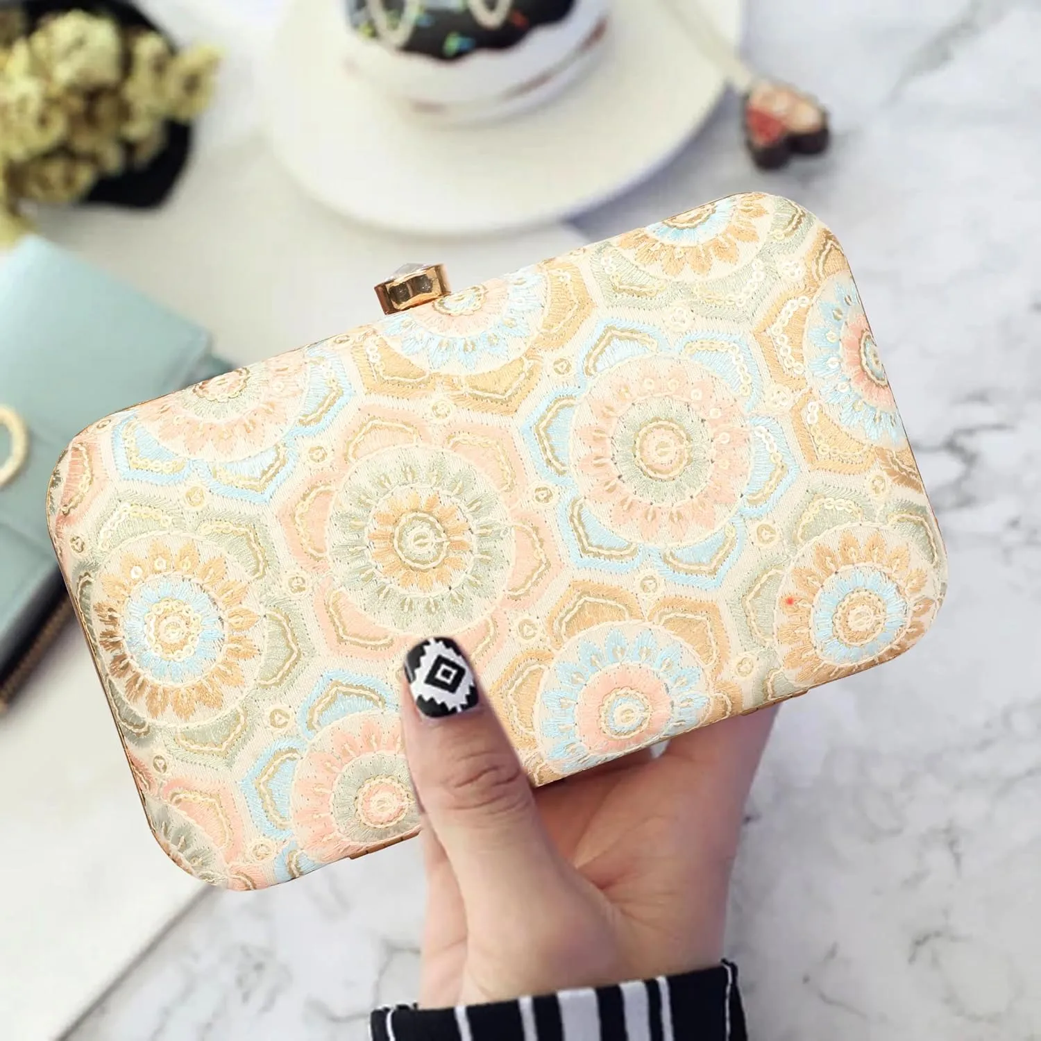 Designer Box Hand Clutch with Zari Embroidery