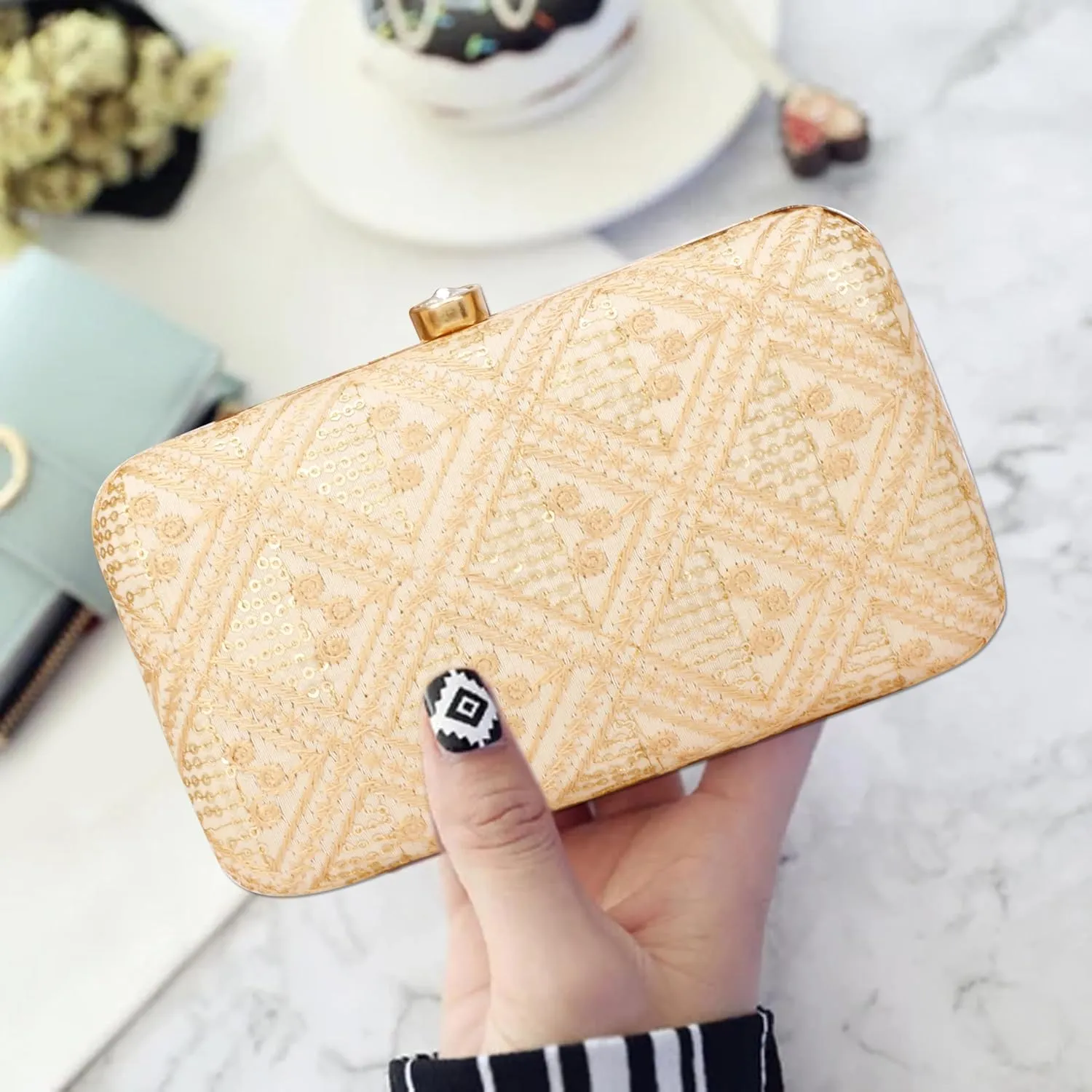 Designer Box Hand Clutch with Zari Embroidery