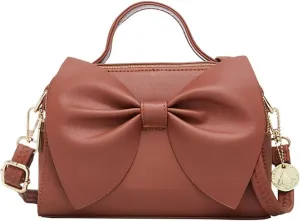 Designer Small Handbags for Women with Top Carry Handle and Cute Bow Knot,Leather Purses and Over-Shoulder Strap