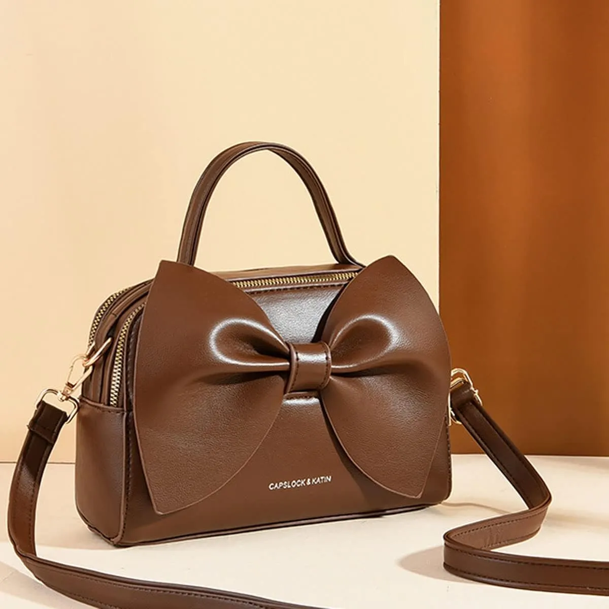 Designer Small Handbags for Women with Top Carry Handle and Cute Bow Knot,Leather Purses and Over-Shoulder Strap