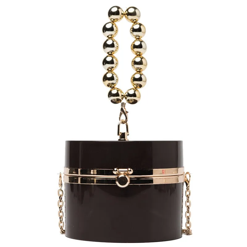 Diamond Acrylic Round Party Clutch Evening Bag for Women Pearl Handles Female Purses and Handbags Small Shoulder Crossbody Bag