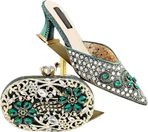 Diamond Pattern Wedding Heels Matching Purse Set African Bridal Party Rhinestone Italian Crafted