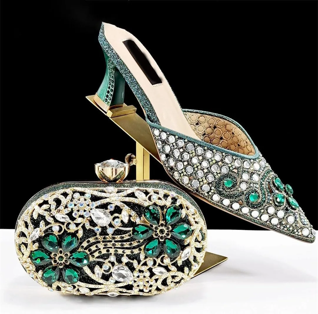 Diamond Pattern Wedding Heels Matching Purse Set African Bridal Party Rhinestone Italian Crafted