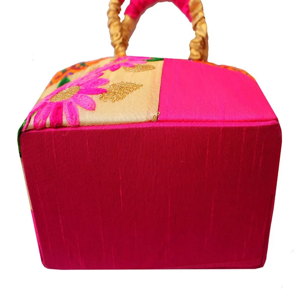 DMS Retail Floral Embroidered Handbag For Women Pink