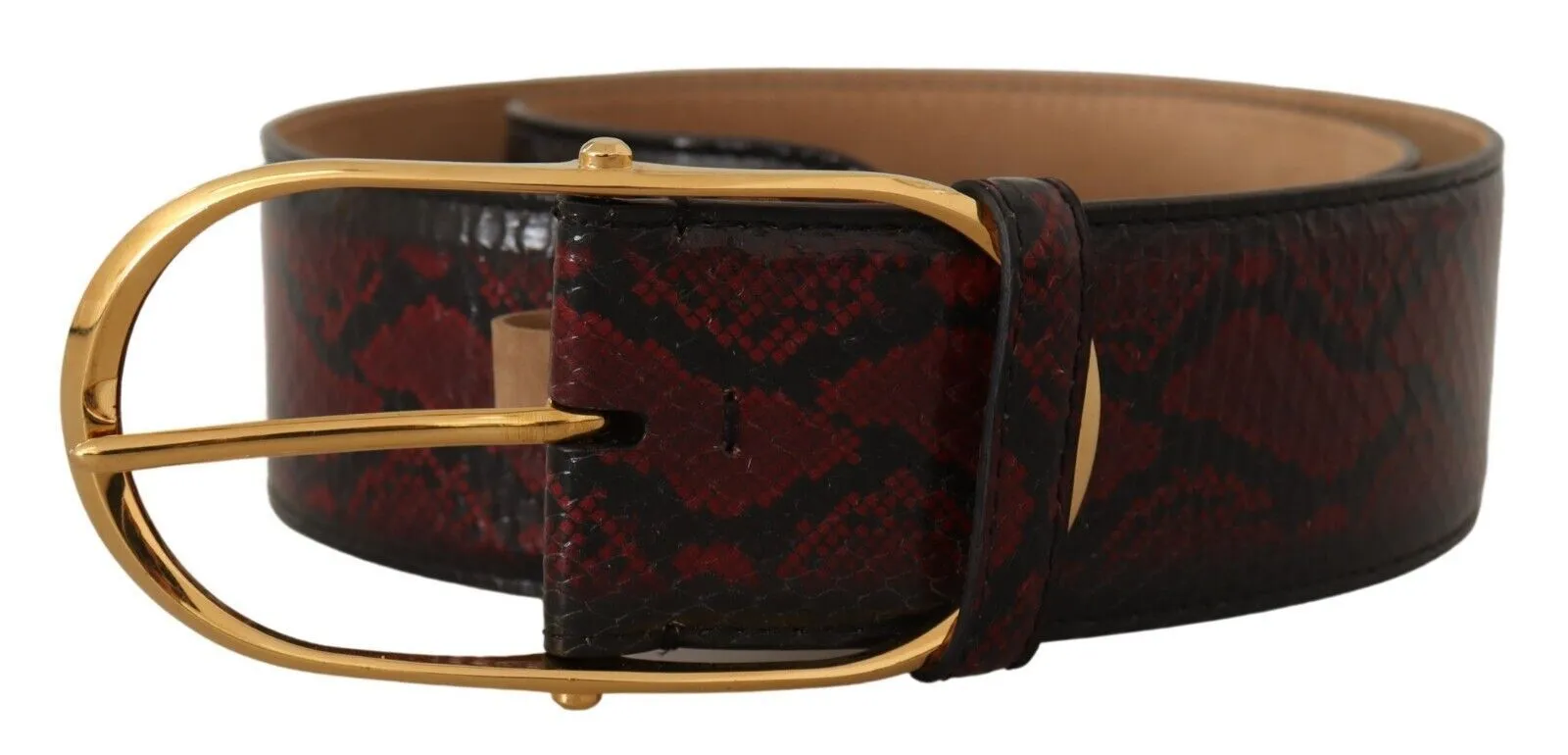 Dolce & Gabbana Elegant Red Python Leather Belt With Gold Buckle