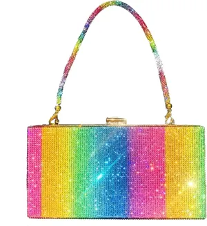 Dollar Money Stack of Cash Glitter Rhinestone Crystal Clutch Purse for Women and Girls (Rainbow)
