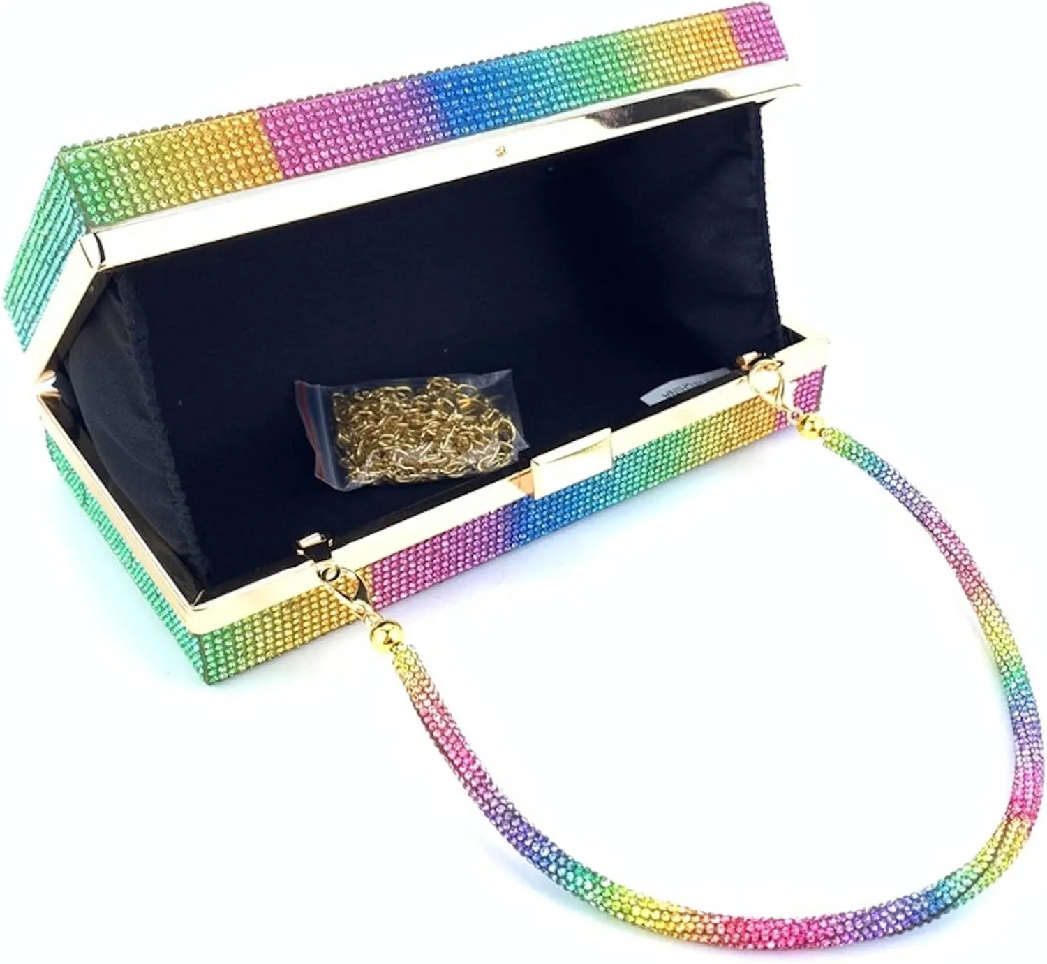 Dollar Money Stack of Cash Glitter Rhinestone Crystal Clutch Purse for Women and Girls (Rainbow)