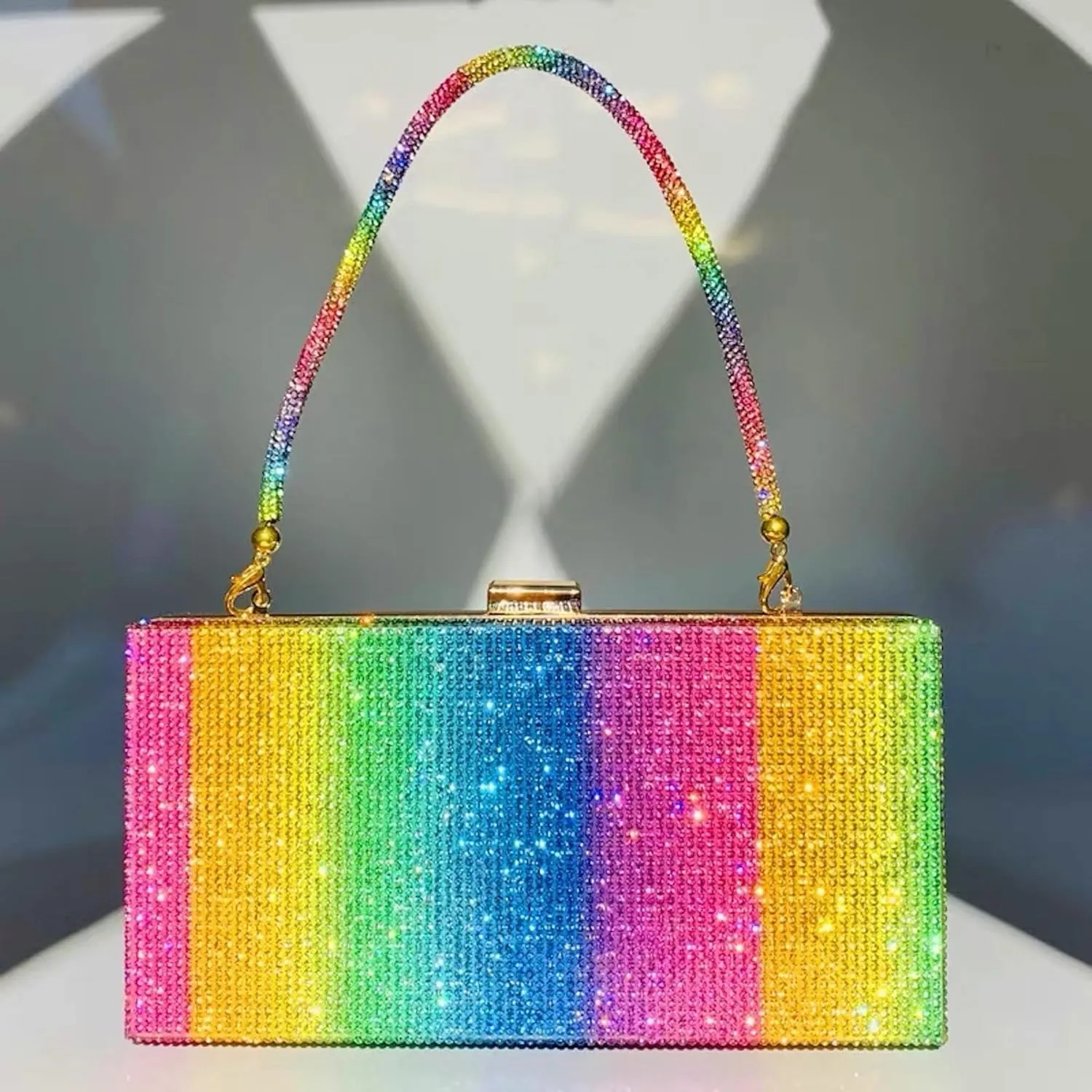 Dollar Money Stack of Cash Glitter Rhinestone Crystal Clutch Purse for Women and Girls (Rainbow)