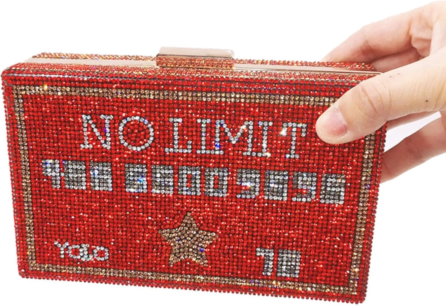 Dollar Money Stack of Cash Glitter Rhinestone Crystal Clutch Purse for Women and Girls (Red)