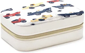 Doodle Race Cars Seamless Pattern Travel Jewelry Box, Portable Travel Display Case Storage Holder Boxes for Stud Earrings, Rings, Necklaces, Bracelets