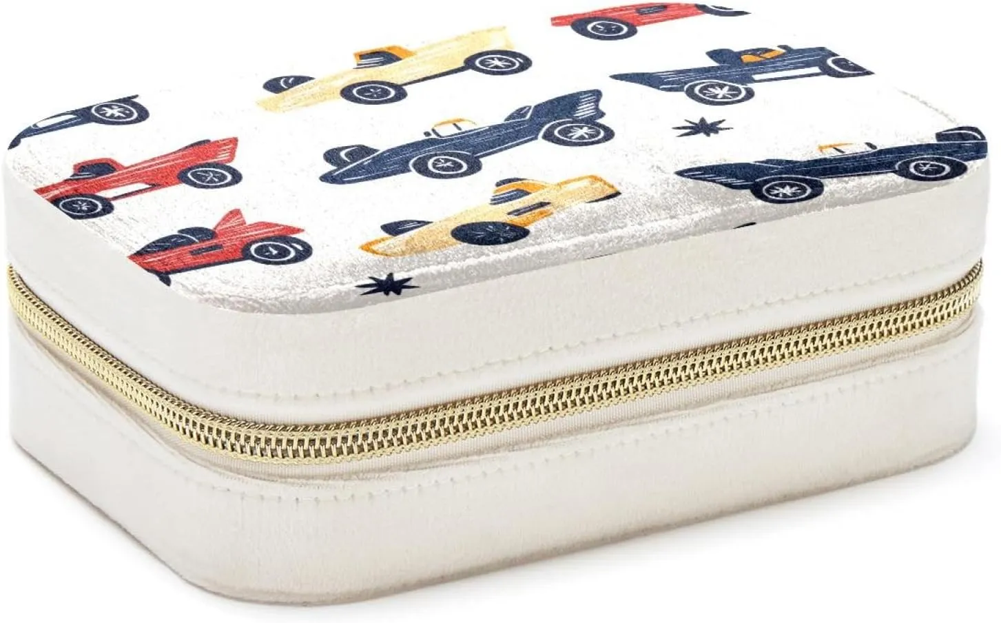Doodle Race Cars Seamless Pattern Travel Jewelry Box, Portable Travel Display Case Storage Holder Boxes for Stud Earrings, Rings, Necklaces, Bracelets