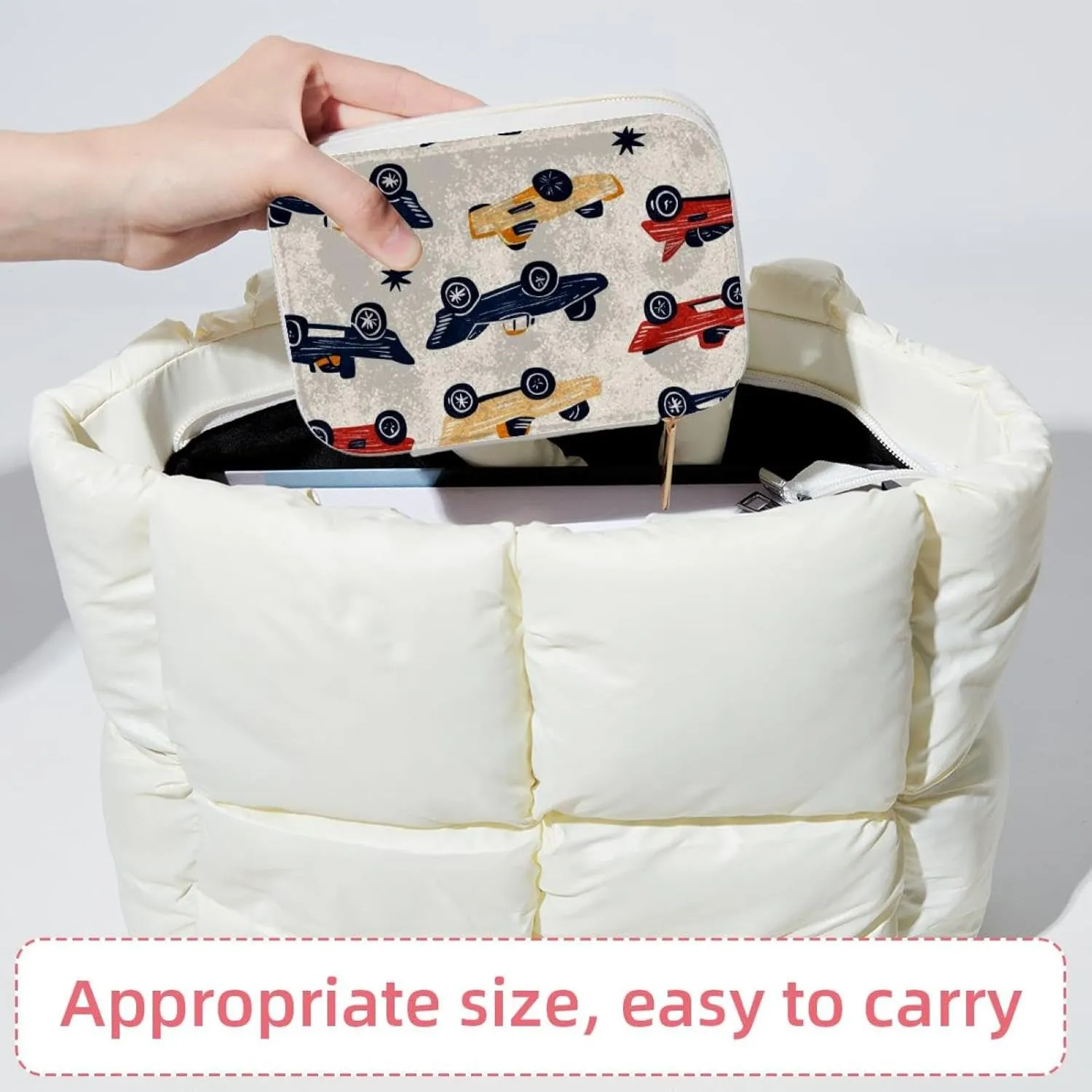 Doodle Race Cars Seamless Pattern Travel Jewelry Box, Portable Travel Display Case Storage Holder Boxes for Stud Earrings, Rings, Necklaces, Bracelets