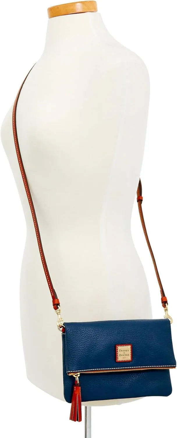 Dooney & Bourke Women's Foldover Zip Crossbody in Pebble Grain Leather, Small Sized Handbag with Adjustable Shoulder Strap