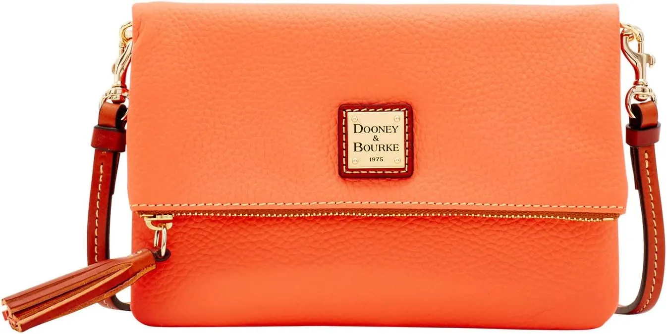 Dooney & Bourke Women's Foldover Zip Crossbody in Pebble Grain Leather, Small Sized Handbag with Adjustable Shoulder Strap