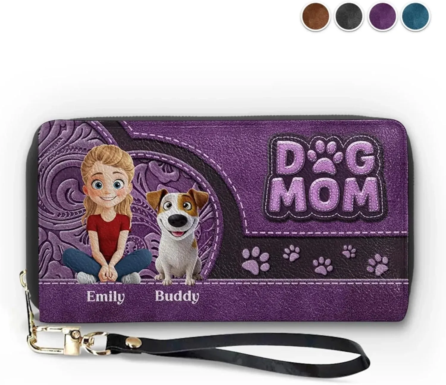 DOPTIKA Furry Love, Forever Bond, Personalized 2D Dog Mom Leather Long Wallet, Custom Leather Purse With Name, Mothers Day Gifts For Dog Lovers Women, Cute Wallet For Women, Dog Mom Gifts (2 Dogs)