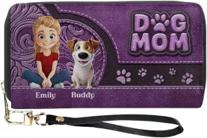 DOPTIKA Furry Love, Forever Bond, Personalized 2D Dog Mom Leather Long Wallet, Custom Leather Purse With Name, Mothers Day Gifts For Dog Lovers Women, Cute Wallet For Women, Dog Mom Gifts (2 Dogs)