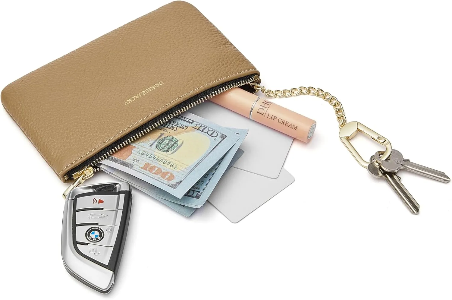 DORIS&JACKY Small Leather Coin Purse Mini Keychain Pouch Card Holder For Men Women (15-cowhide-grey)