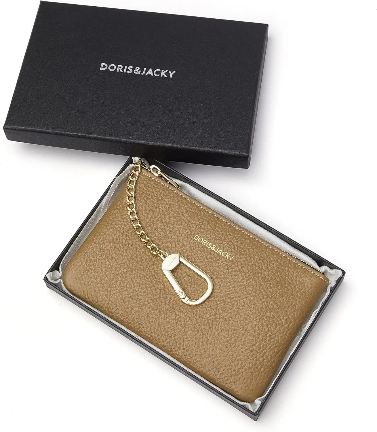 DORIS&JACKY Small Leather Coin Purse Mini Keychain Pouch Card Holder For Men Women (15-cowhide-grey)