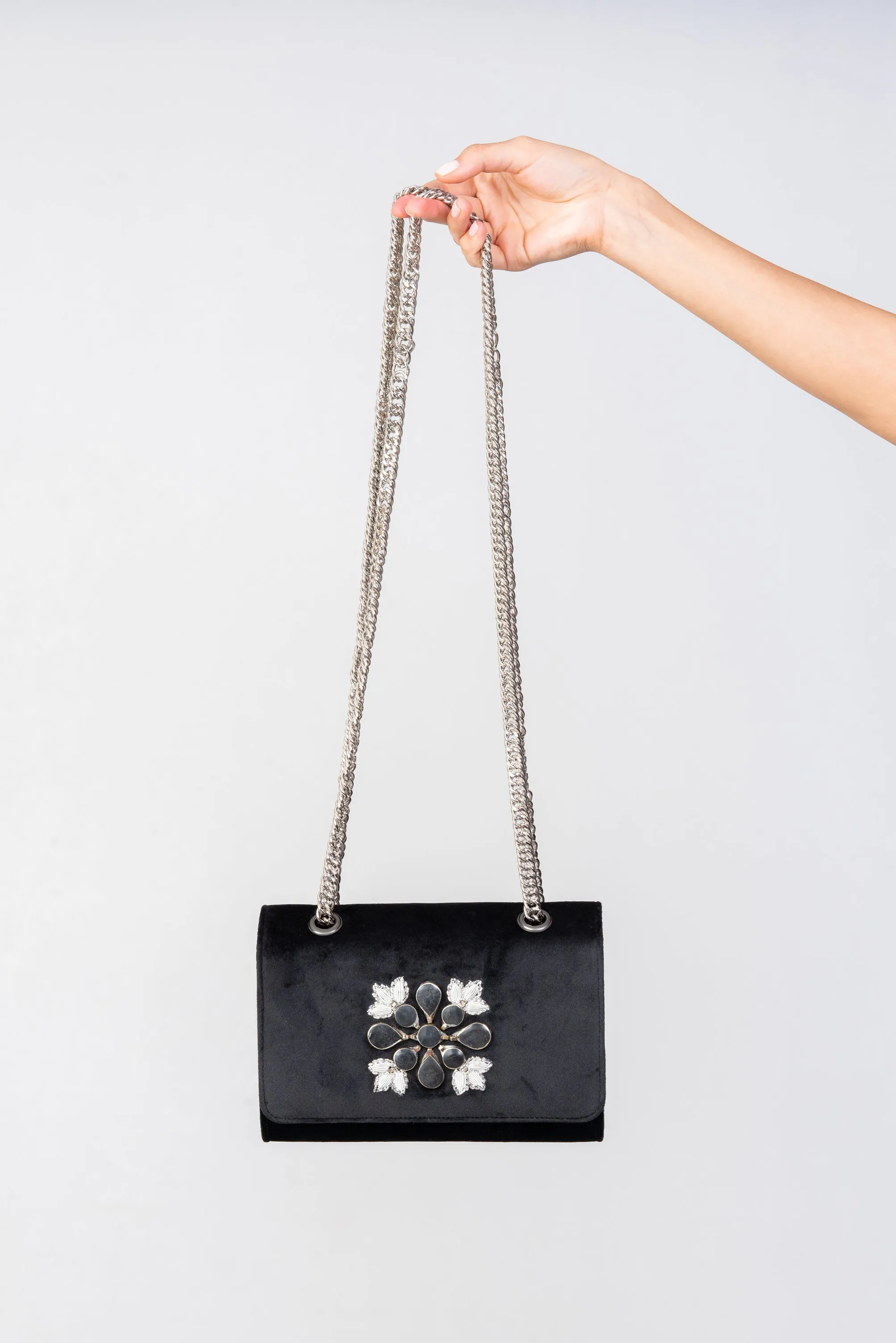 Double Black Velvet Chain Clutch