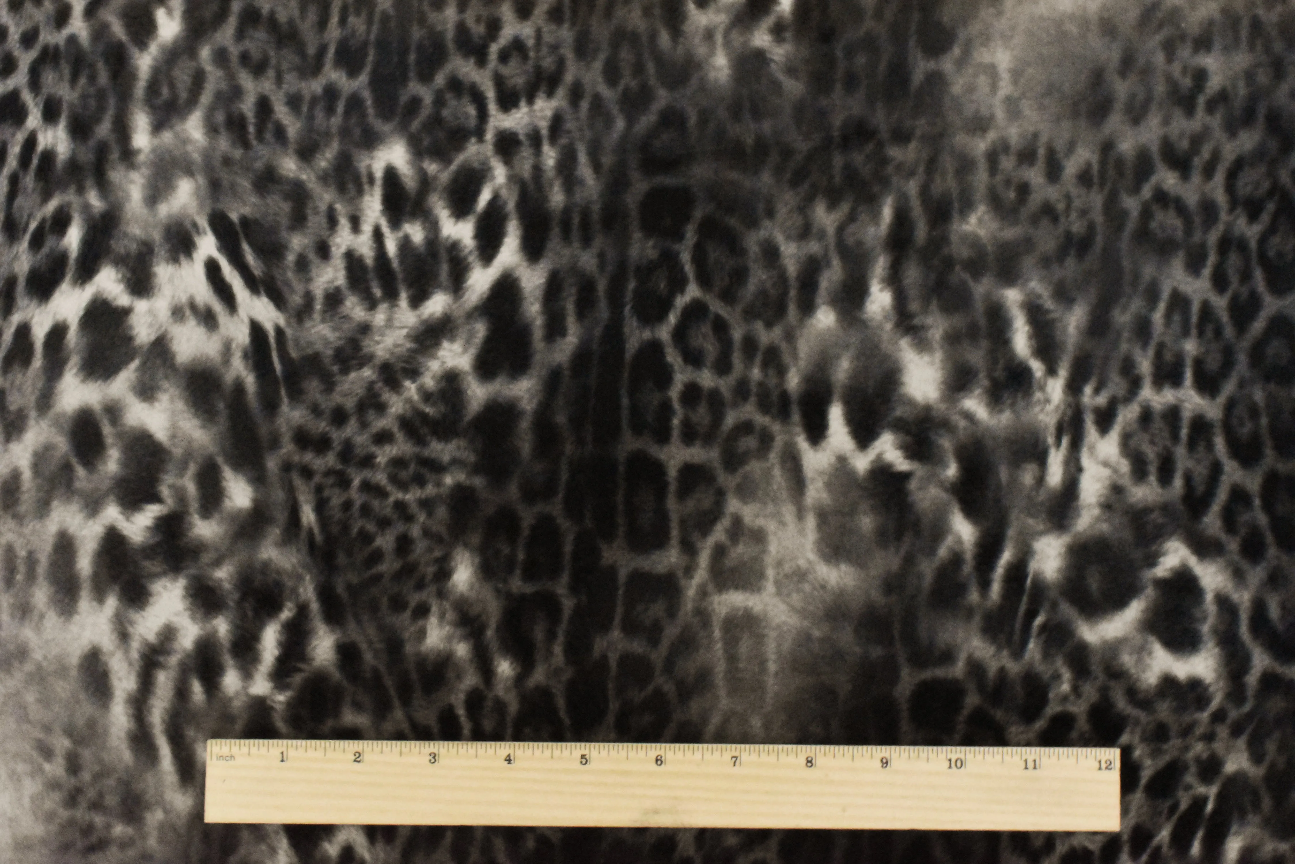 Dusty Beige-Gray-Black Cheetah Printed Poly Low-Pile Velvet Knit Fabric