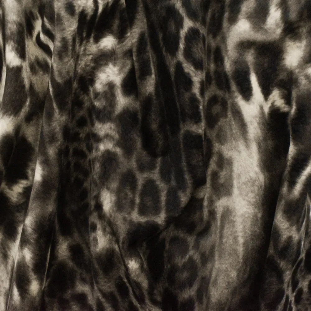 Dusty Beige-Gray-Black Cheetah Printed Poly Low-Pile Velvet Knit Fabric