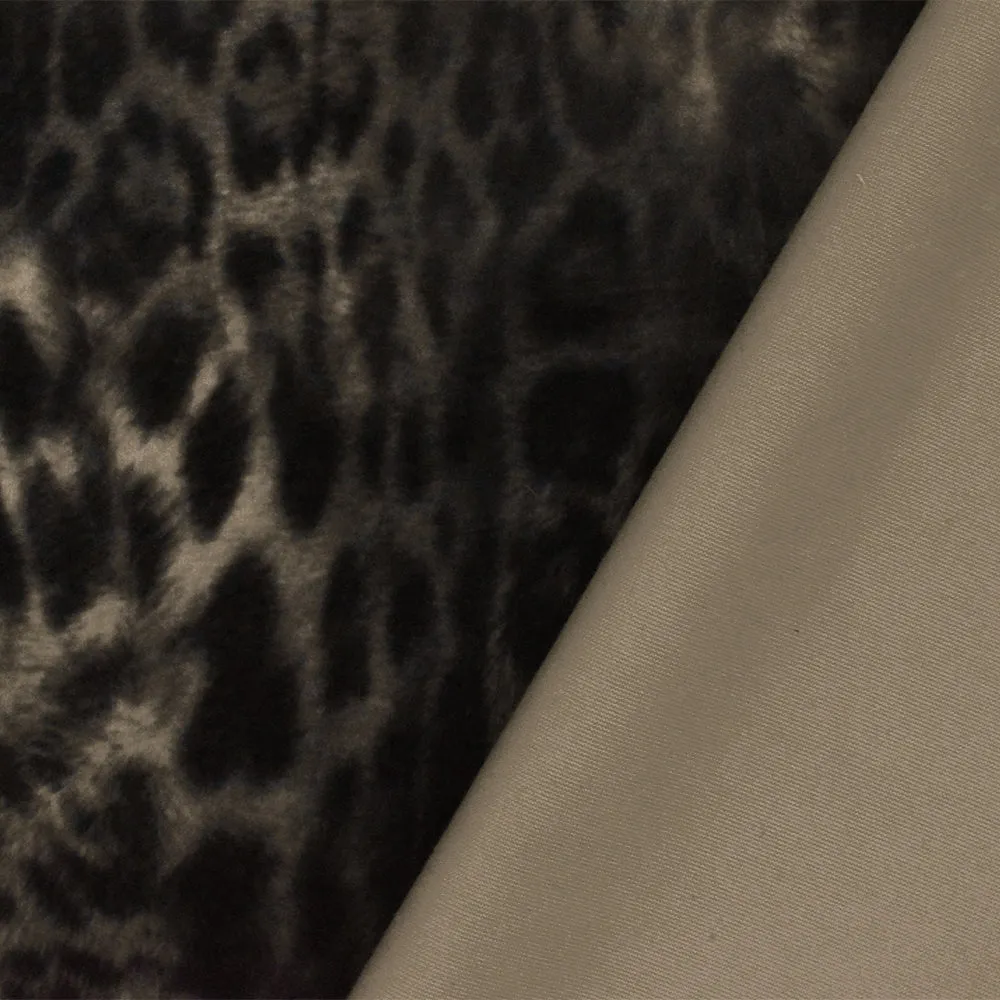 Dusty Beige-Gray-Black Cheetah Printed Poly Low-Pile Velvet Knit Fabric