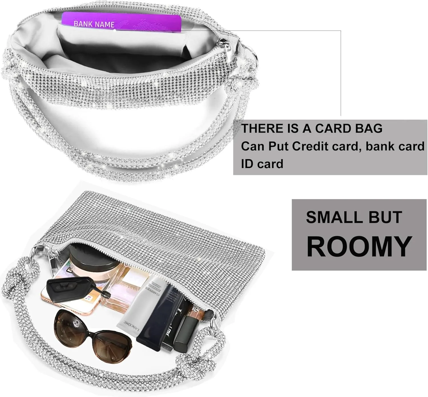 Elegant Rhinestone Evening Bags for Women - Sparkling Clutch Purses for Parties, Proms, Weddings, Night Outs, Formal Events