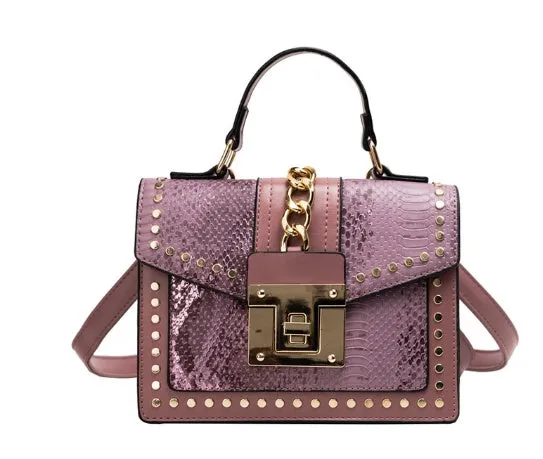 Elizabeth – Studded Snakeskin Crossbody with Chain Lock