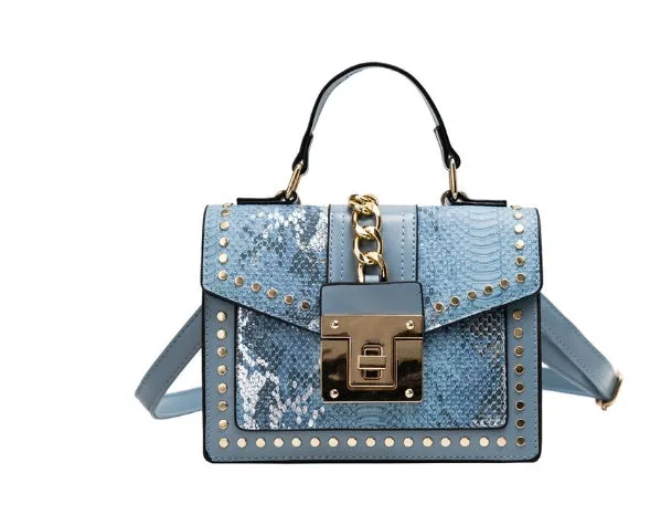 Elizabeth – Studded Snakeskin Crossbody with Chain Lock