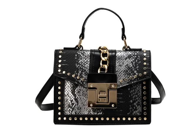 Elizabeth – Studded Snakeskin Crossbody with Chain Lock