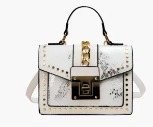 Elizabeth – Studded Snakeskin Crossbody with Chain Lock