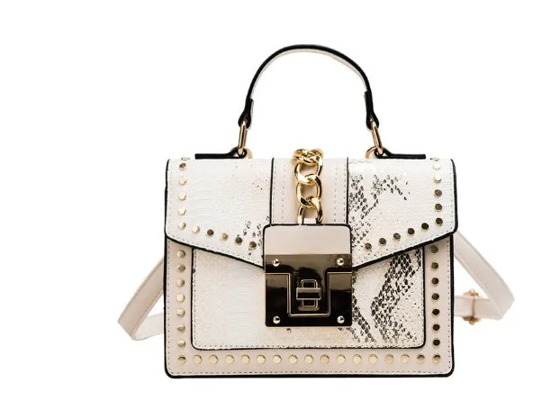 Elizabeth – Studded Snakeskin Crossbody with Chain Lock